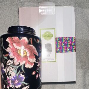 Scentsy Plug-In Nightlight Warmer Midnight Floral Blue Floral Glass Shade